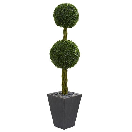 DARE2DECOR 5 ft. Double Ball Boxwood Topiary Artificial Tree in Slate Planter UV Resistant - Indoor & Outdoor DA2623647